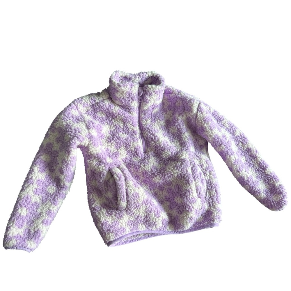 Kids Purple+White Floral Sherpa Pullover